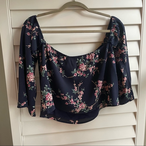 Blue and pink floral off the shoulder top - Picture 1 of 5